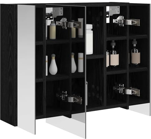 vidaXL Badezimmerspiegelschrank Schwarz Eichen-Optik 60 x 14,5 x 50 cm, Badezimmer Aufbewahrung, rechteckiger Schrank, modernes Design, platzsparender Wandspiegel, verstellbares Regal, Organizer