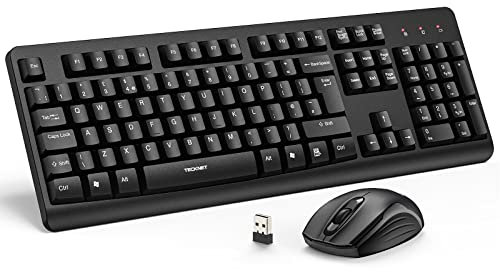 TECKNET Wireless Keyboard and Mouse Set, Ergonomic 2.4G Cordless Keyboard & Mouse Combo Silent, Full-Size, Spill-Resistant with Nano USB Receiver for PC, Laptop, Computer - QWERTY, UK Layout