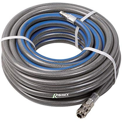 Ribimex Tubo Aria Compressa in PVC 15 m, Ø Interno 10 mm ed Esterno 17 mm, con Raccordo Automatico Femmina Universale e Raccordo Maschio Standard D, Pressione Max 20 Bar - PRTAR/RR1017