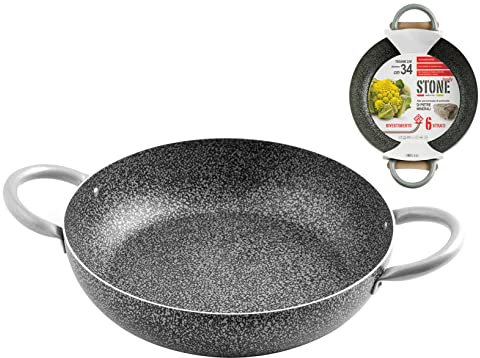 Home Family Stone Tegame Antiaderente con 2 Manici, Pietra, Nero/Grigio, 34 cm