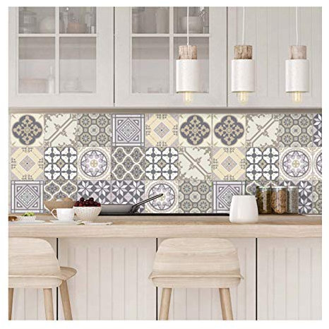 Ambiance Sticker Adhésifs Carrelages Autocollant Champêtre Carreaux de Ciment Carrelage Sticker Mural Salle de Bain et Cuisine | 9 Pièces de 20 x 20 cm