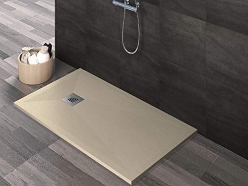 Essence ArredoBagno Duschwanne aus Mineralmarmor in Steinoptik - Marmor aus Harz mit Gelcoat - Gitter aus Edelstahl - Farbe Creme - 100 x 140 cm