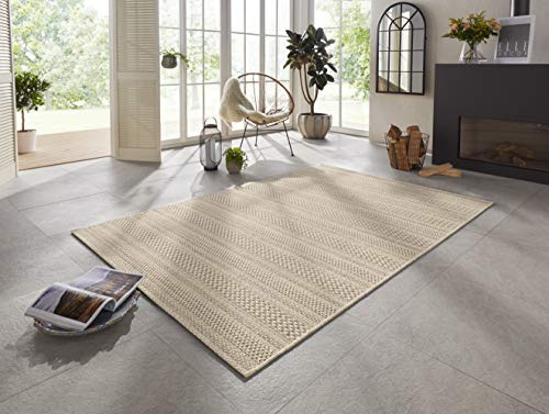 ELLE Decoration Arras In- und Outdoor Teppich – Handmade-Look Modernes Design Flachgewebe – Wetterfest für Terrasse, Balkon, Wohnzimmer, Küche, Büro und Schlafzimmer in Naturbraun, 120x170cm