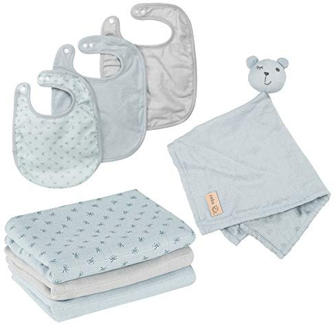 roba Geschenkset Baby Essentials 'Lil Planet' - Lätzchen Set, Schmustuch, Textilwindeln - Geschenk zur Geburt - Bio-Baumwolle GOTS - Hellblau