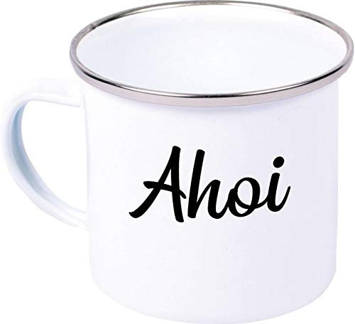 Shirtinstyle AHOI Meer Strand Heimat, Familie, Kaffee Becher Mug Emaille Tasse, Weiß