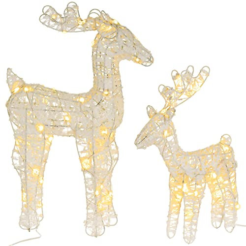 Nipach GmbH 2er Set Glitzer Rentiere 45 LED Batterie Timer Weihnachten 2 Figuren Xmas-Deko Leucht-Elch Weihnachtsdeko Weihnachtsbeleuchtung