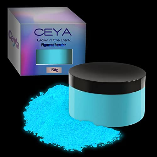 Ceya Fluorescent Blue Glow Powder, 5.3oz/150g Glow in The Dark Pigment Powders, Luminous Powder Resin Color Pigment, Fluorescent Pigment Dye for Epoxy Resin Slime Paint Nail Art Party DIY Crafts