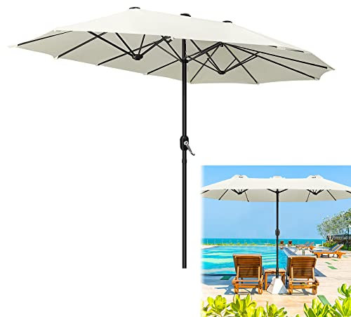 LARS360 Sombrilla doble para mercado, con manivela, doble ovalada, para jardín, terraza, protección solar UV50+, 453 x 263 x 235 cm, sin inclinación, color beige