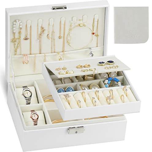 MZKJ.Com Damen-Schmuckkästchen, Reise-Schmuck Aufbewahrungsbox, PU-Leder zwei Schichten Lagerung Schmuck-Box,Valentinstag,Muttertag,Jahrestag,Weihnachten Urlaub Geschenk