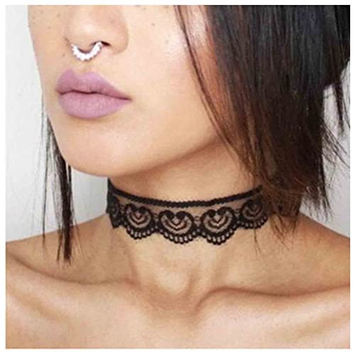 Yheakne Boho Flower Lace Choker - Thin Tulle Collar Necklace with Vintage Black Tattoo Chain for Women and Girls