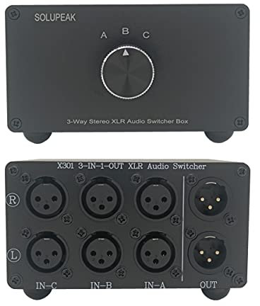 SOLUPEAK 3-Way XLR Stereo Audio Switch box, Balanced Audio Converter, Passive Signal Source Audio Input Selector Switcher splitter box 3 IN 1 OUT (X301)