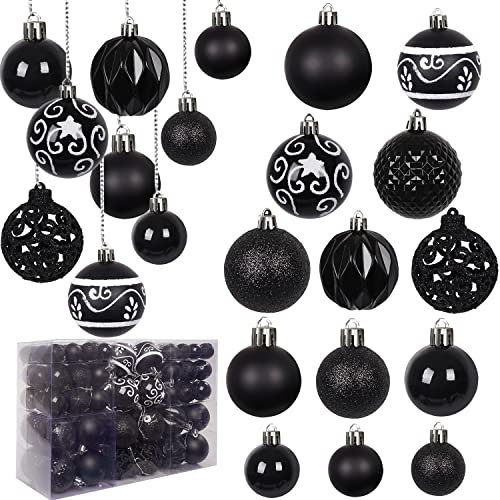Ywlake Weihnachtskugel Ornamente Set für Weihnachtsbaum, 100-pcs Dekorationen Bruchfeste für Neujahrsparty Hochzeit Feiertag Weihnachtsdekoration (schwarz)