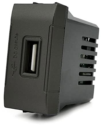 Vetrineinrete® Modulo presa USB da muro per placca cassetta 503 compatibile con living light international air 5V (Nero)