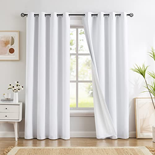 Treatmentex Blickdichte Vorhänge Thermogardine mit Ösen Verdunkelungsvorhang Weiß Wärmeisolierende Gardinen für Wohnzimmer Schlafzimmer, 140 x 225 cm(B x H), 2er Set