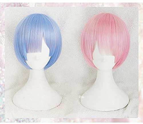 Rem Cosplay Perücke oder Ram Cosplay Perücke Re:Zero Starting Life In Another World Kostüm Spielen Halloween Kostüme Blau