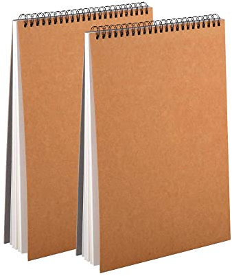 Aunphuw Zeichenblock A5 Skizzenbuch 2 Stück, 120gsm Blanko Skizzenblock Spiralgebundenes Zeichenblock mit Strapazierfähiger Hartfaserplatte Säurefreies für Kinder Erwachsen, 60 Seiten