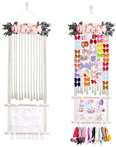 cherrboll Organizador de lazos para el pelo para niñas, organizador de pinzas para el pelo con ganchos, decoración para colgar en la pared para habitación del bebé