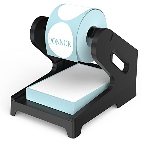 PONNOR Label Holder Thermal Label Holder for Rolls and Fanfold Labels Shipping Label Stand Desktop Printer Accessory Supplies for Home, Office (Black)