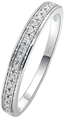 Ayoiow Bandring Damen, Eheringe 585 Weißgold mit Rund Diamant 0.055ct Ringe Weiß Größe 60 (19.1)