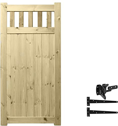 Premier Garden Supplies PGS Prmier Urban Elite Range Tongue & Groove Gate Pathway [Height:6ft (180cm|1800mm) x Width:3ft (90cm|900mm)] + Auto Latch Hinge Pack and Vertical Picket Pales Trellis