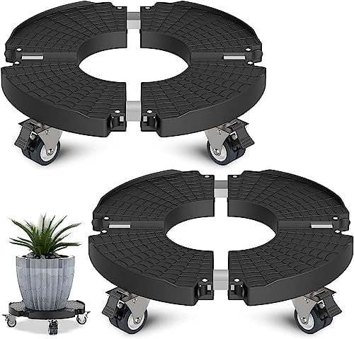 WELDUN Rullo per piante Ø 40 – 57 cm, portata 200 kg, sottovaso con ruote girevoli bloccabili, rotolo per fiori per esterni e interni, confezione da 2
