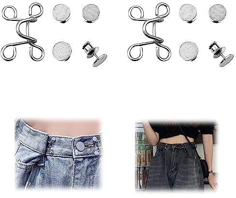 Kireida® 2 Paare Hosen Taillenstraffer, Taille Schnalle Extender -Set, Einstellbar für eine Perfekte Passform, Kein Nähen Erforderlich,für Taillenumfang ändern,für Jeans(Silber)
