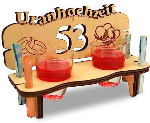 Urhome Banc à liqueur de mariage en bois et 2 verres à liqueur - 53e anniversaire de mariage pour noces d'uranium - Banc de mariage avec verres pour anniversaire de mariage - Cadeau de mariage pour