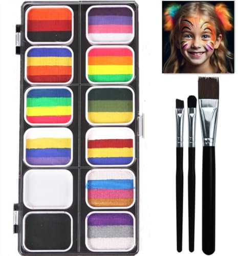 Kit de Pintura Corporal, Paleta de Pinturas de Rayas Arcoiris Activadas por Agua con Pincel, Maquillaje de Pintura Corporal Seguro y No Tóxico para Halloween Cosplay Fiesta Escenario (#A Set)