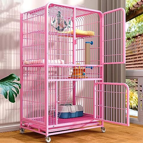 Kleintier-Laufgitter, Katzenkäfig, inklusive 3 Sitzstangen, 1 Bodenablage, Hängematte, Katzentoilette, Radrollen | Maße: 78 x 55 x 137 cm (L x B x H) (Größe: 78 x 55 x 137 cm, Farbe: Weiß).