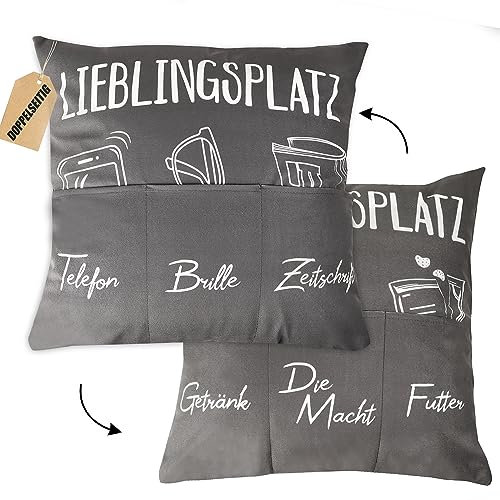 GEBETTER 45 x 45cm Zierkissenbezug mit 6 Taschen Lieblingsplatz Lustige Kissenbezug zum Befüllen Kissenhülle Geschenk Zierkissenhülle zum Geburtstag Dekokissenhülle Weihnachten Sofakissenhülle