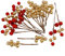 Lorigun 20 Stück künstliche Beeren, künstliche Stechpalme Beeren Picks Dekorationen Weihnachtsbaum, Weihnachten Beerenstiele für Handwerk DIY Tür Kranz Gold rot gefälschte Beere Zweige Decor Home