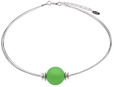 Adi-Modeschmuck leichter Halsreif 'Pia', eine 20mm original Italienische Polarisperle an 5 Strängen aus nylonummanteltem Stahlfaden, handgefertigt in Berlin (grün)