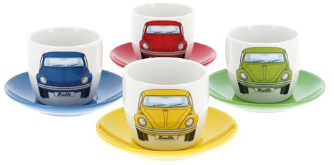 BRISA VW Collection - Volkswagen Keramik Espresso-Tassen-Kaffee-Tee-Cappuccino-Set im Käfer Design (Käfer Front/4 Farben/4ER SET/100ml)