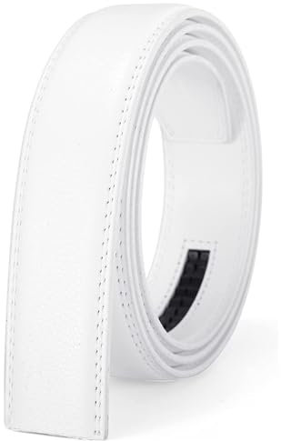 Nelbons Herren Gürtel Ratsche Automatik Gürtel für Männer 30mm Breit Ledergürtel 1 1/8, Ohne Schnalle (weiß G1, Länge 130cm Geeignet für 28-45 taille)