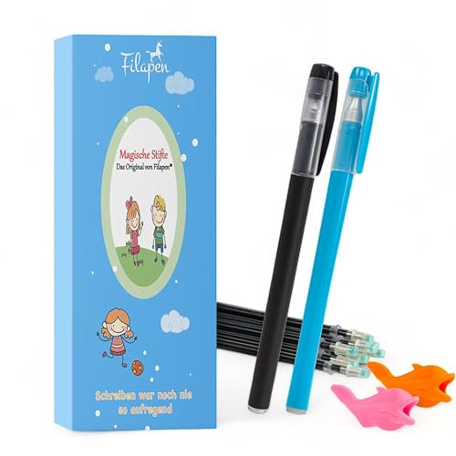 Filapen® Magische Stifte inkl. 2 Schreibhilfen und 15 Ersatzminen I 2.0 I Tinte verschwindet nach 10 Minuten I Geeignet für die magischen Lernbücher