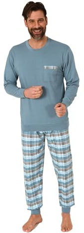 Normann Herren Langarm Schlafanzug mit Bündchen und Karierter Jersey Hose, Farbe:hellblau, Größe:56