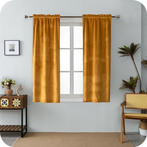 GIRASOLE HOME Paire de rideaux Adélaïde doux occultants thermiques en velours 2 panneaux de 55 x 150 cm avec poche, ambre