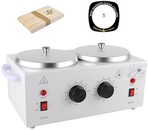 DaizySight Chauffe-cire double pour épilation indolore - Chauffe-cire professionnel pour salon de beauté - Pot pour femmes et hommes à la maison avec température réglable - 220 V (double pots)