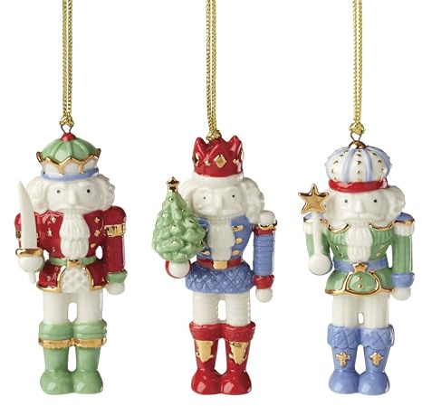 Lenox 896870 Nussknacker 3-teiliges Ornament-Set | Porzellan, handbemalt, 8,9 x 3,8 cm Größe | sortierte Nussknacker Soldat Ornamente | 1,91 cm, Geschenk für Frauen