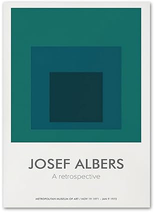 LATAFA Josef Albers Poster und Drucke, Josef Albers Leinwandgemälde „Blaues grünes Quadrat“, Wandkunst, Josef Albers Bilder für die Wanddekoration zu Hause, 60 x 80 cm, ohne Rahmen