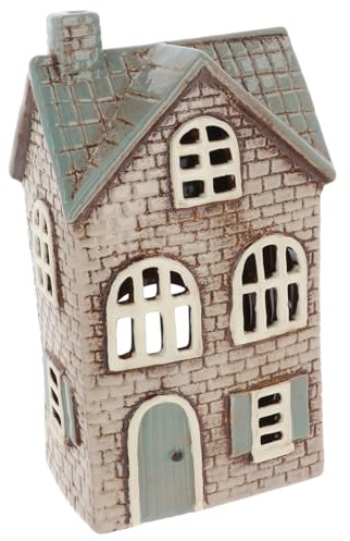 Shudehill Giftware Village Pottery - Portacandela in ceramica, motivo: casette in mattoni, collezione neutra, colore: grigio mattone