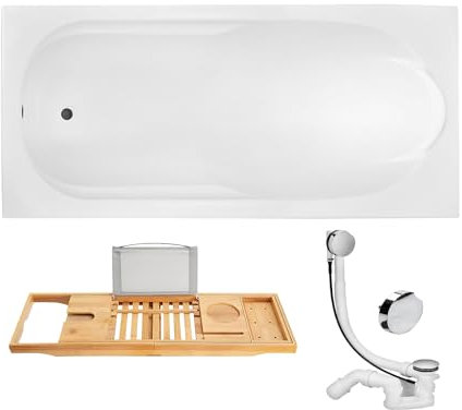 KOLMAN Badewanne Rechteck Wanne 150x70, Kompatibel mit Viega Ablauf + Bambus Ablage + Füße