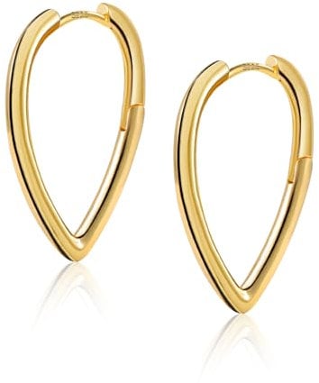 ALEXCRAFT Gold Hoop Earrings for Women Girls, Sterling Silver Geometric Pear Oval Hoop Earrings for Jewelry Gifts