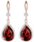Linawe Rose Gold Red Imitation Diamond Dangle Earrings for Women, Ruby Rhinestone Cubic Zirconia Crystal Teardrop Earrings, Wedding Bride Bridesmaids Earrings, Birthstone Jewellery