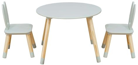 Rebecca Mobili Set Tisch und 2 Kindersitze, Tisch mit Stühlen, Blaugrün Braun, MDF Kiefer, für Montessori Kinderzimmer - Maße: 44 x 60 x 60 cm / 50 x 28 x 25 cm - Art. RE7018