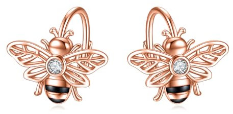 Biene Ohrringe für Damen - Sterling Silber Rose Gold überzogene Leverback Schmuck, Bumble Bee Hoop Geschenke