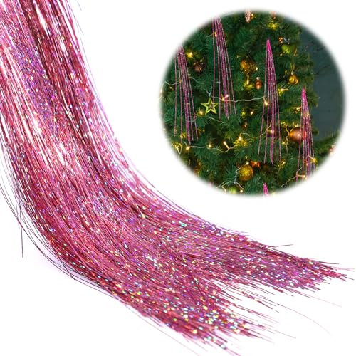 2000stk Lametta, Lametta Weihnachtsbaum Lametta Vorhänge Glitzer Vorhang Deko Festivaldekor Zubehör für Geburtstagspartys(Schillerndes Rosa)