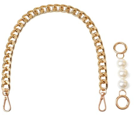 Beaulegan Chunky Bag Chain Handles - Short Strap Replacement for Handbag, Set of 2 Pcs, 45 CM Long Chain + 13 CM Pearl Extender(Gold)