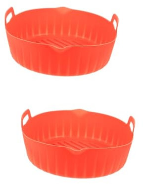 2St Luftfritteuse rundes backblech easy putz Chips Backform antihaftbeschichtete Backform Airfryer-Korb kochplatte Tragbare Ofenauskleidung waschbarer Silikoneinsatz Kieselgel rot TOPBATHY