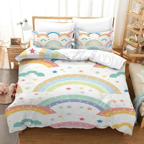 DUABELPHF Regenbogen 3D Mikrofaser Bettwäsche Junge Mädchen Bettwäsche Set Bettbezug Mit Reißverschluss Und Kissenbezug Single（140x200cm）